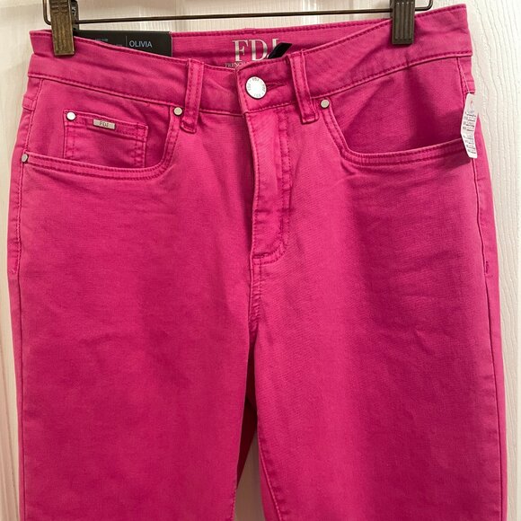 FDJ French Dressing Jeans Olivia Pink Mid Rise Denim Slim Leg Ankle Raw Hem sz 6 - Picture 6 of 7